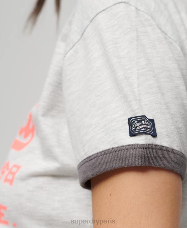 Superdry femmes t-shirt à logo vintage fluo D64Z2632 vêtements gris clair