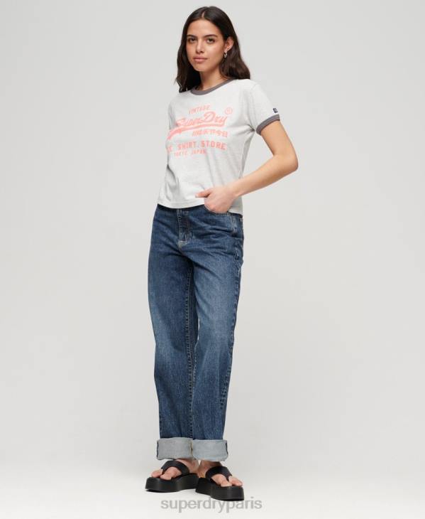 Superdry femmes t-shirt à logo vintage fluo D64Z2632 vêtements gris clair