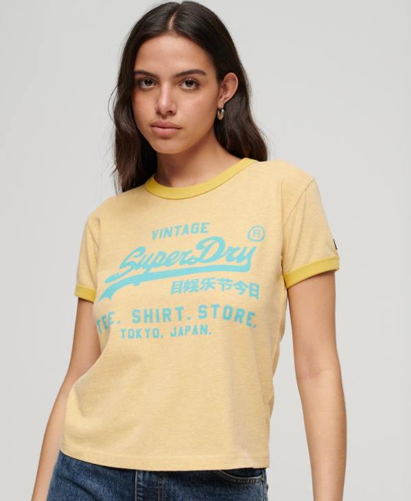 Superdry femmes t-shirt à logo vintage fluo D64Z2643 vêtements jaune
