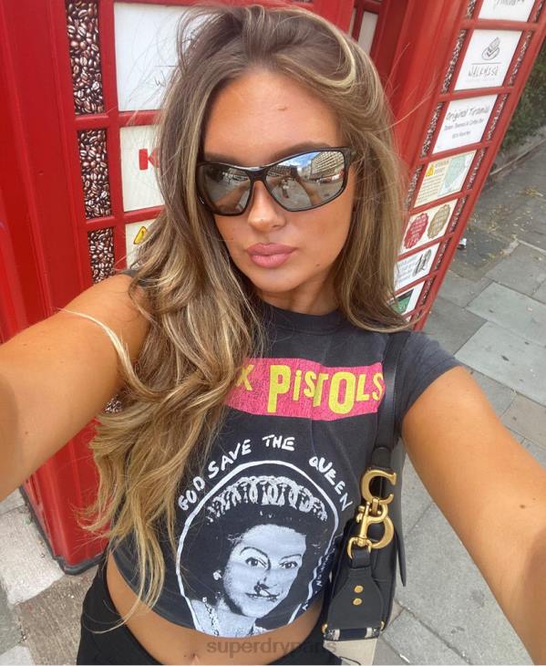 Superdry femmes t-shirt à manches courtes édition limitée sex pistols D64Z2703 vêtements noir