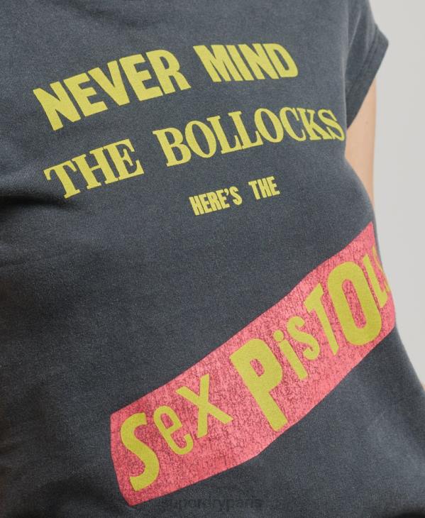 Superdry femmes t-shirt à manches courtes édition limitée sex pistols D64Z2756 vêtements gris foncé