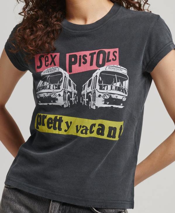 Superdry femmes t-shirt à manches courtes édition limitée sex pistols D64Z2767 vêtements noir