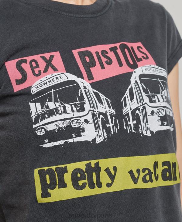 Superdry femmes t-shirt à manches courtes édition limitée sex pistols D64Z2767 vêtements noir