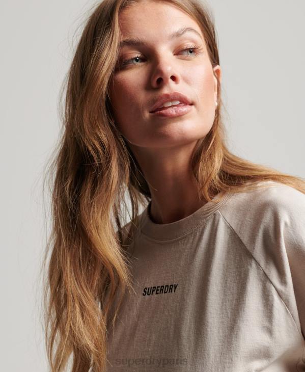 Superdry femmes t-shirt à manches courtes en coton biologique D64Z6312 vêtements beige