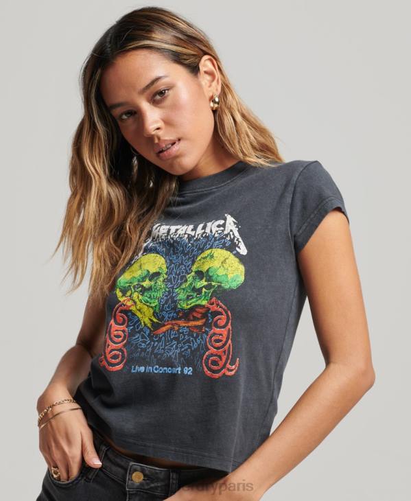 Superdry femmes t-shirt à manches courtes metallica D64Z2611 vêtements noir