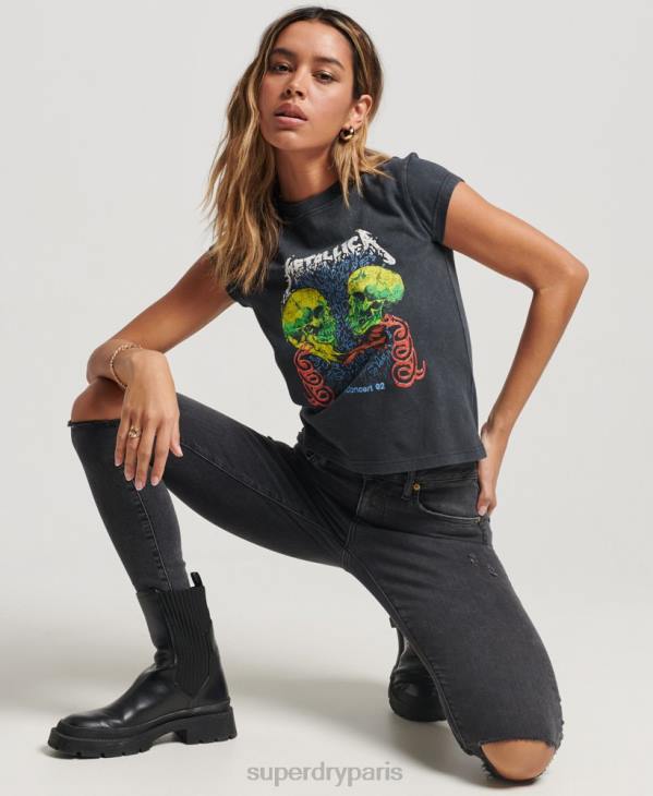 Superdry femmes t-shirt à manches courtes metallica D64Z2611 vêtements noir