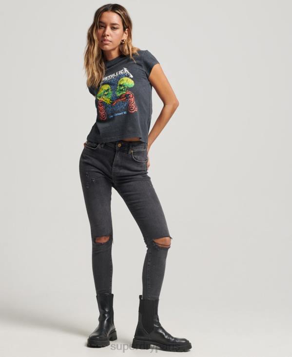 Superdry femmes t-shirt à manches courtes metallica D64Z2611 vêtements noir