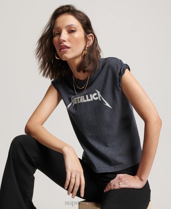 Superdry femmes t-shirt à manches courtes metallica D64Z2613 vêtements noir