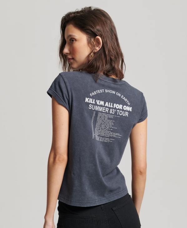 Superdry femmes t-shirt à manches courtes metallica D64Z2613 vêtements noir