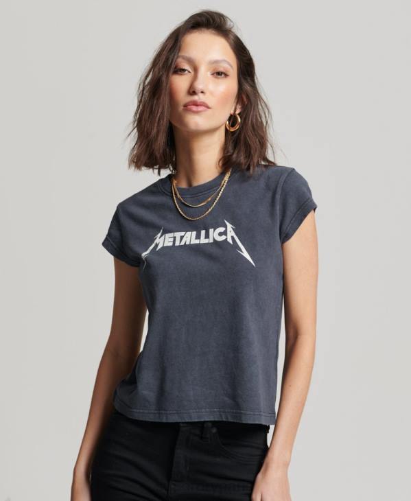 Superdry femmes t-shirt à manches courtes metallica D64Z2613 vêtements noir