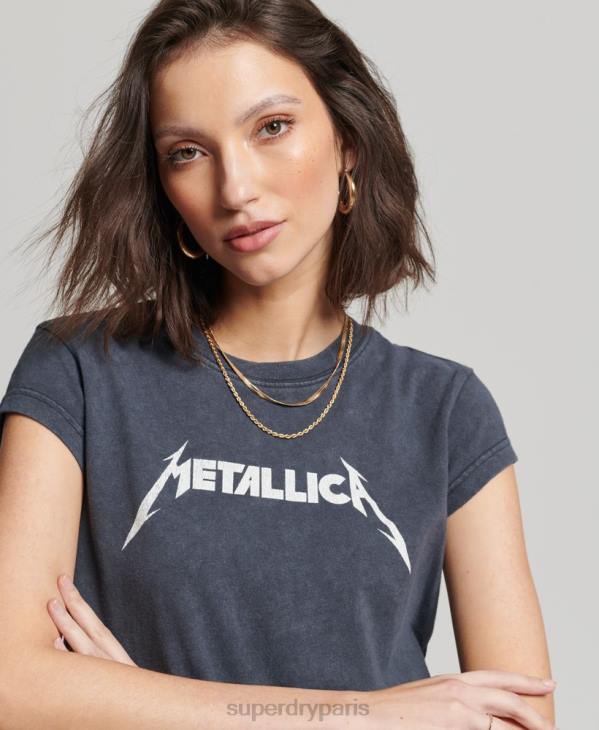 Superdry femmes t-shirt à manches courtes metallica D64Z2613 vêtements noir
