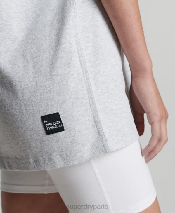 Superdry femmes t-shirt mi-long recyclé D64Z2780 vêtements gris clair