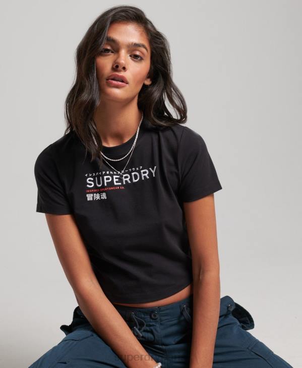 Superdry femmes t-shirt minuscule brodé graphique code D64Z2231 vêtements noir