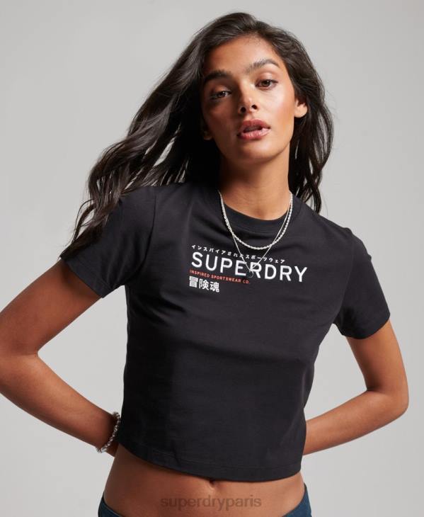 Superdry femmes t-shirt minuscule brodé graphique code D64Z2231 vêtements noir