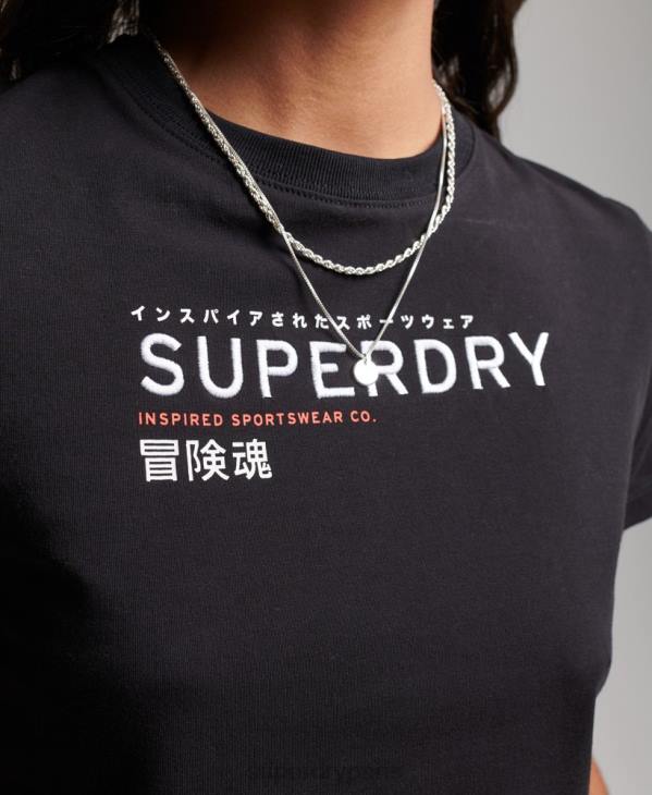 Superdry femmes t-shirt minuscule brodé graphique code D64Z2231 vêtements noir