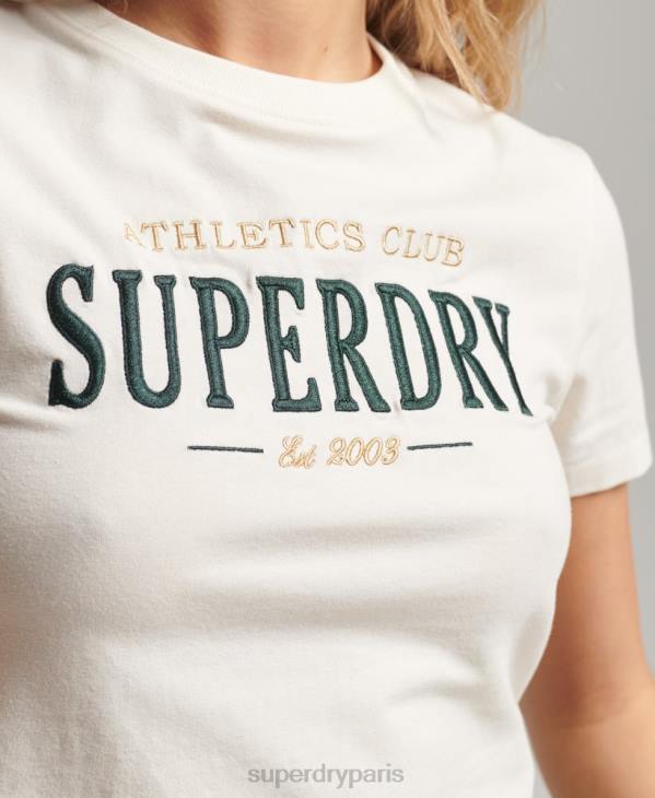 Superdry femmes t-shirt minuscule brodé graphique code D64Z2232 vêtements crème