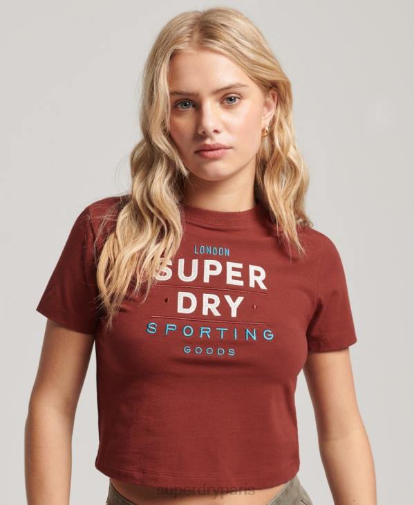 Superdry femmes t-shirt minuscule brodé graphique code D64Z2233 vêtements rouge