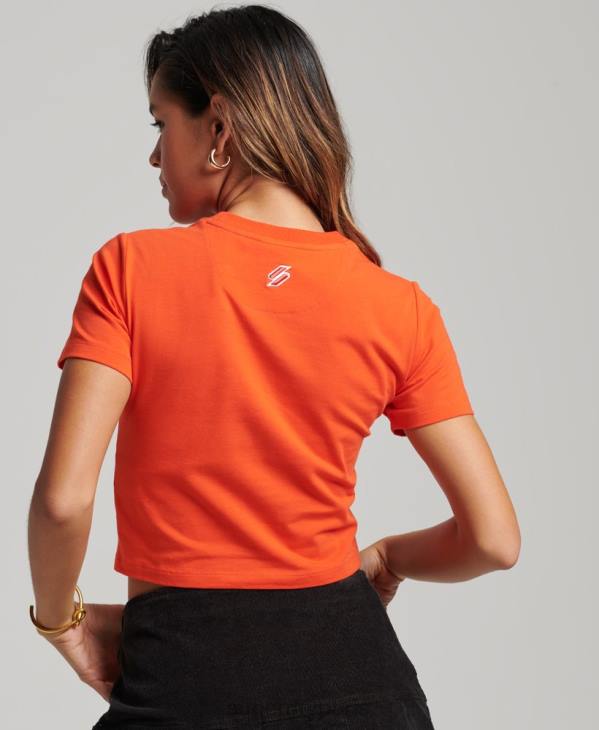 Superdry femmes t-shirt minuscule brodé graphique code D64Z2318 vêtements orange