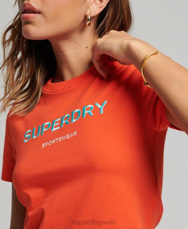 Superdry femmes t-shirt minuscule brodé graphique code D64Z2318 vêtements orange