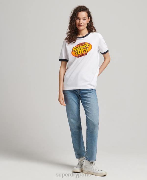 Superdry femmes t-shirt nostalgie cooper D64Z6309 vêtements blanc