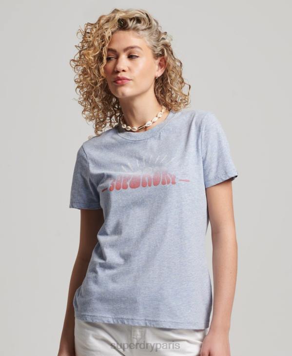 Superdry femmes t-shirt nostalgie vintage D64Z2217 vêtements bleu clair