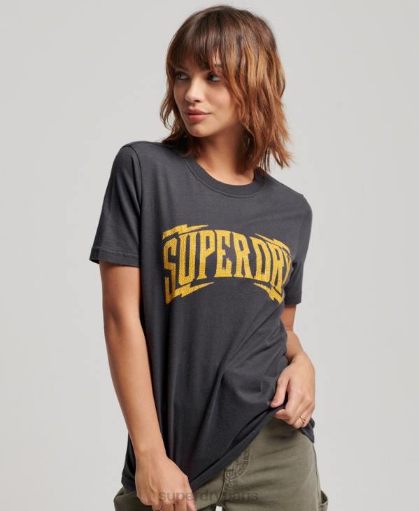 Superdry femmes t-shirt à ornements vintage D64Z2630 vêtements gris foncé