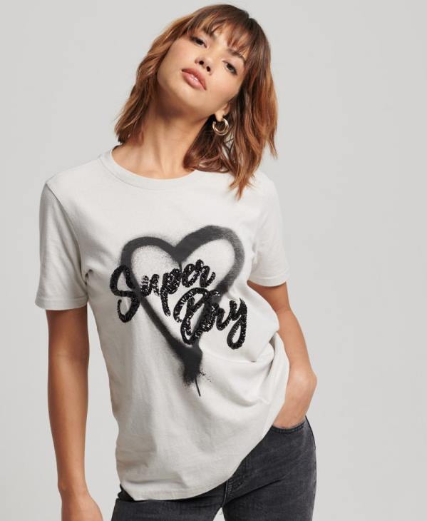 Superdry femmes t-shirt à ornements vintage D64Z2654 vêtements gris clair