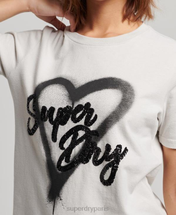 Superdry femmes t-shirt à ornements vintage D64Z2654 vêtements gris clair