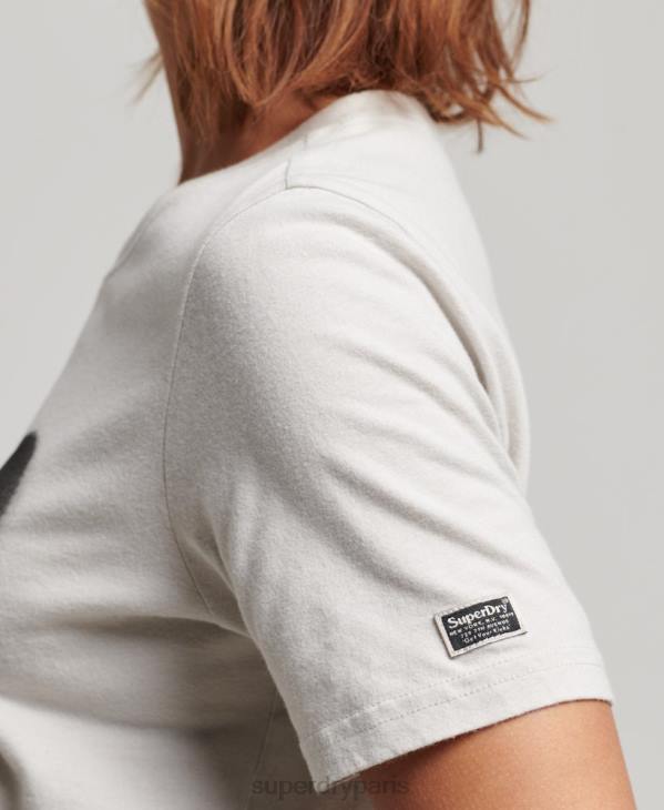 Superdry femmes t-shirt à ornements vintage D64Z2654 vêtements gris clair