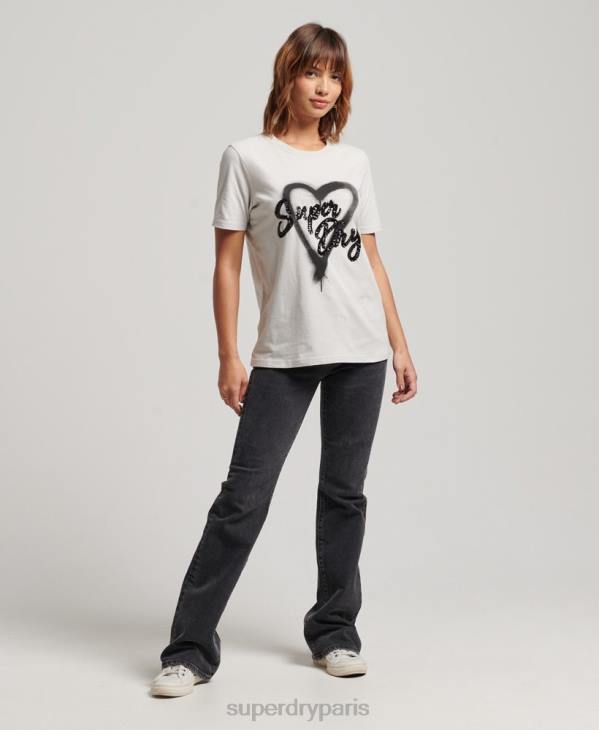Superdry femmes t-shirt à ornements vintage D64Z2654 vêtements gris clair