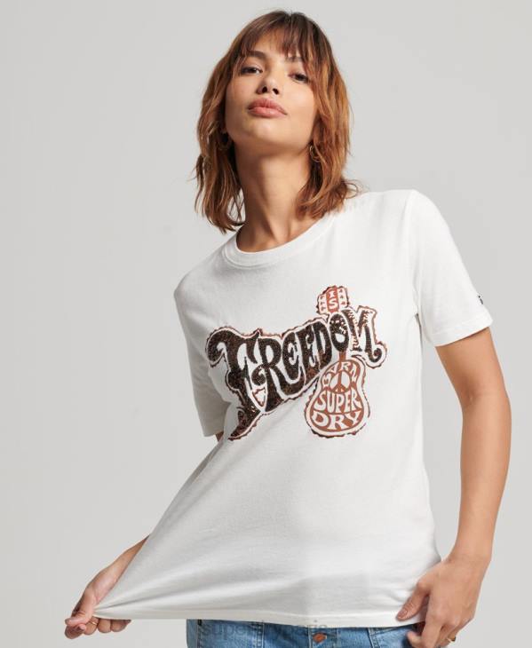 Superdry femmes t-shirt à ornements vintage D64Z2711 vêtements blanc
