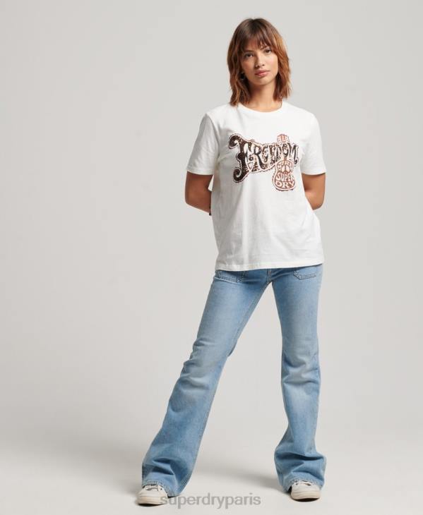 Superdry femmes t-shirt à ornements vintage D64Z2711 vêtements blanc