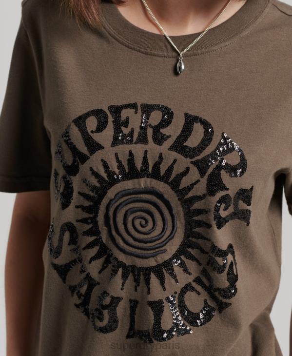 Superdry femmes t-shirt à ornements vintage D64Z2722 vêtements kaki