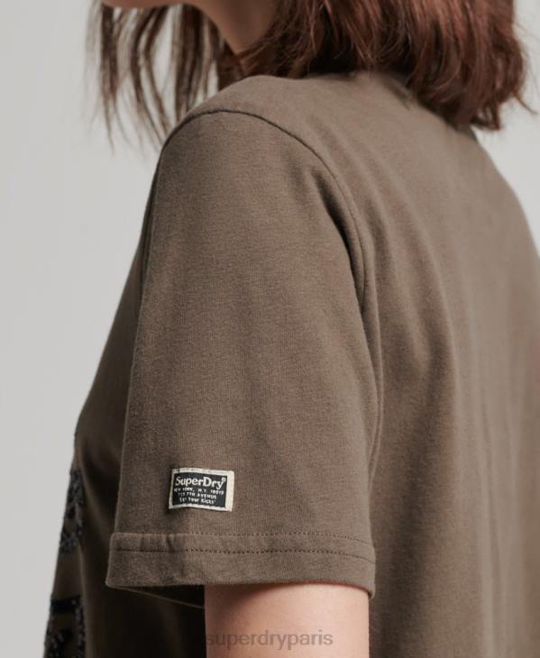 Superdry femmes t-shirt à ornements vintage D64Z2722 vêtements kaki