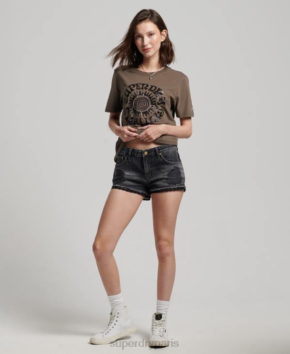 Superdry femmes t-shirt à ornements vintage D64Z2722 vêtements kaki