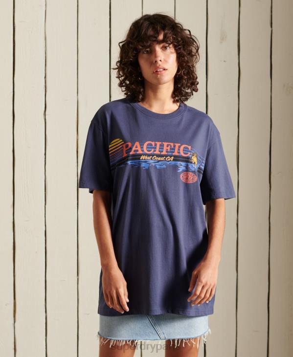 Superdry femmes t-shirt oversize à imprimé frontal D64Z6761 vêtements marine