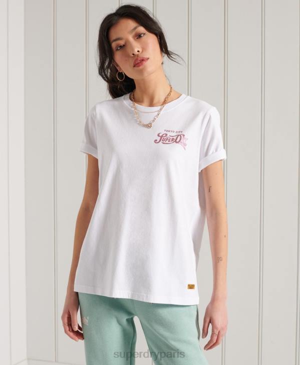 Superdry femmes t-shirt à paillettes scintillantes D64Z2861 vêtements blanc