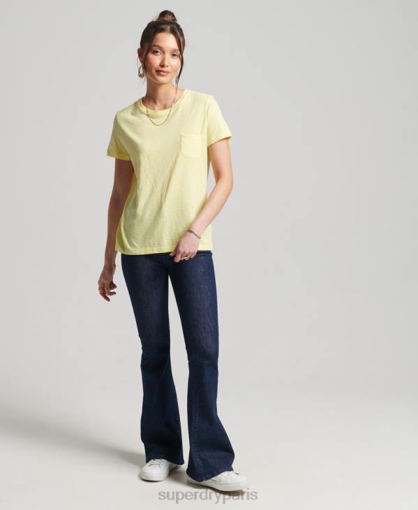 Superdry femmes t-shirt à poche studios en coton bio D64Z6240 vêtements jaune