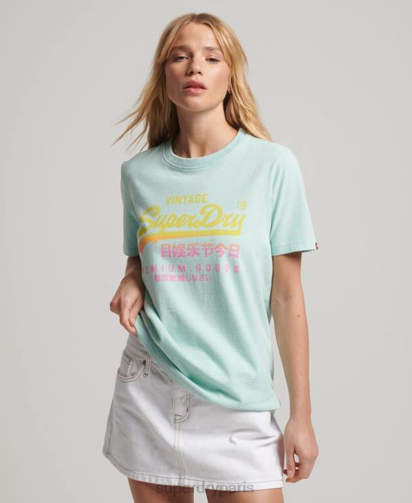 Superdry femmes t-shirt premium délavé à logo vintage D64Z2689 vêtements bleu