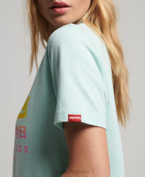 Superdry femmes t-shirt premium délavé à logo vintage D64Z2689 vêtements bleu