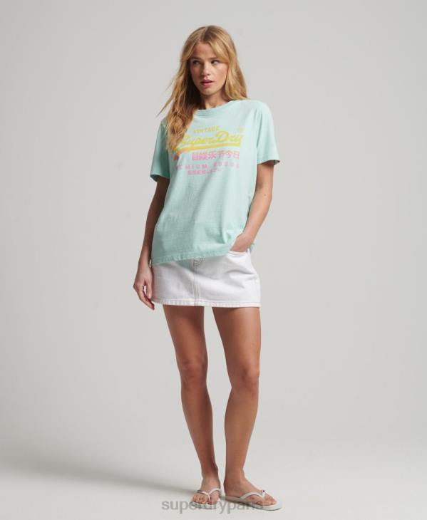 Superdry femmes t-shirt premium délavé à logo vintage D64Z2689 vêtements bleu