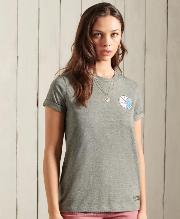 Superdry femmes t-shirt récit militaire D64Z2769 vêtements gris foncé
