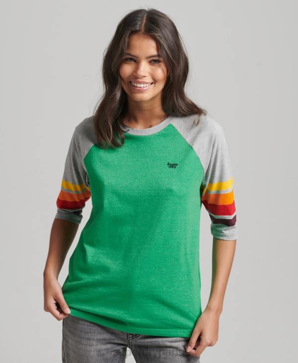 Superdry femmes t-shirt raglan cali stripe 2.0 en coton bio D64Z2829 vêtements vert