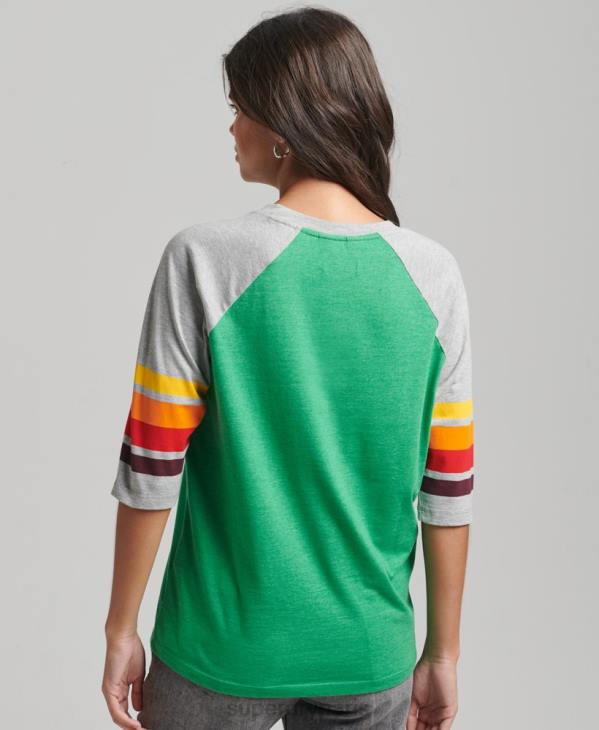 Superdry femmes t-shirt raglan cali stripe 2.0 en coton bio D64Z2829 vêtements vert