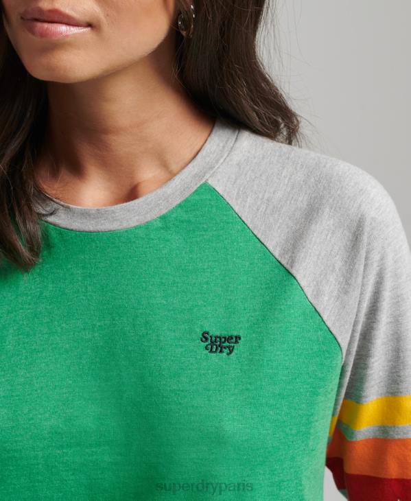 Superdry femmes t-shirt raglan cali stripe 2.0 en coton bio D64Z2829 vêtements vert