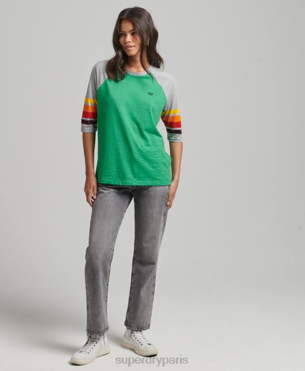 Superdry femmes t-shirt raglan cali stripe 2.0 en coton bio D64Z2829 vêtements vert