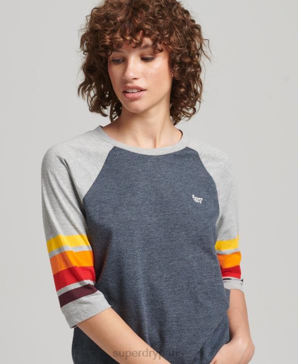 Superdry femmes t-shirt raglan cali stripe 2.0 en coton bio D64Z6260 vêtements marine