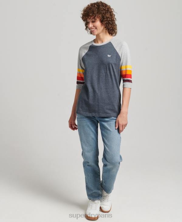 Superdry femmes t-shirt raglan cali stripe 2.0 en coton bio D64Z6260 vêtements marine