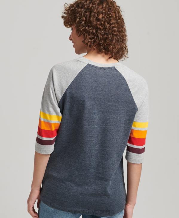 Superdry femmes t-shirt raglan cali stripe 2.0 en coton bio D64Z6260 vêtements marine