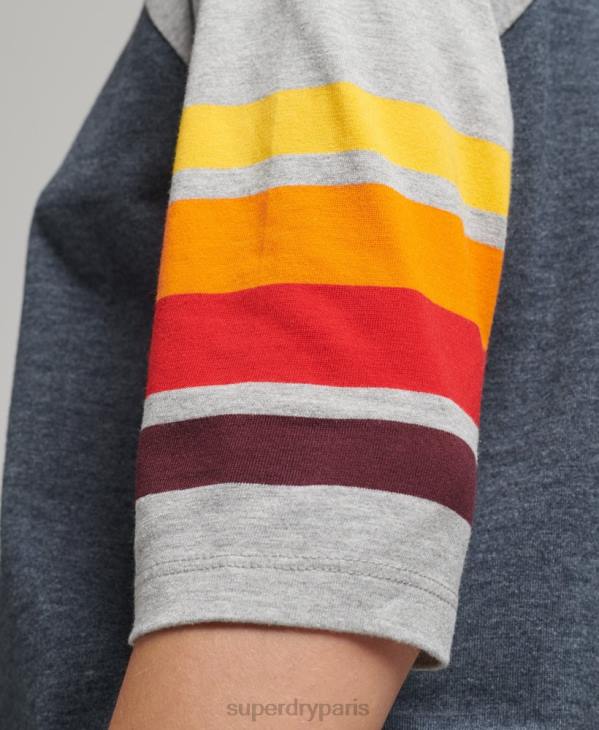 Superdry femmes t-shirt raglan cali stripe 2.0 en coton bio D64Z6260 vêtements marine